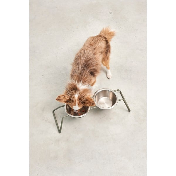 Rozsdamentes acél tálka szett állvánnyal kutyáknak Cena Grollive M – MiaCara-image-2