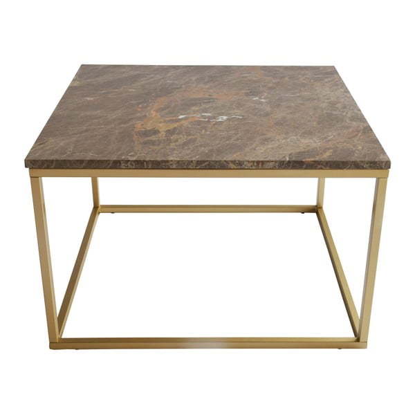 Accent kávézó asztal aranyszínű vázzal és barna márvány asztallappal, 75 cm széles - RGE
