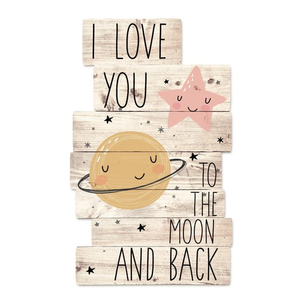 I Love You To The Moon fából készült fali dekoráció, 30 x 48 cm - Tanuki