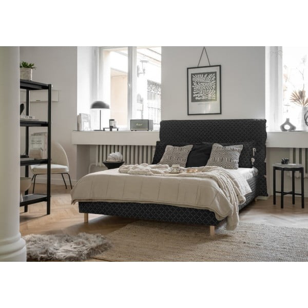 Fekete kárpitozott franciaágy ágyráccsal 180x200 cm Sleepy Luna – Miuform-image-2