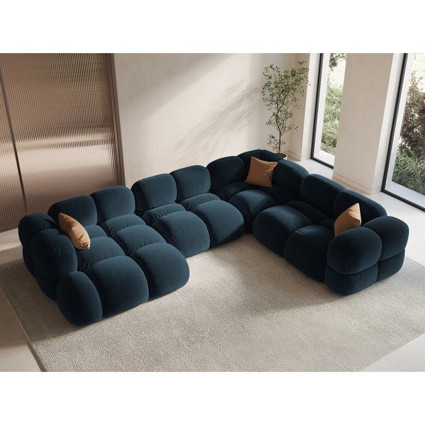 Sötétkék bársony sarokkanapé (jobb oldali-U alakú) Loretto – Cosmopolitan Design-image-1
