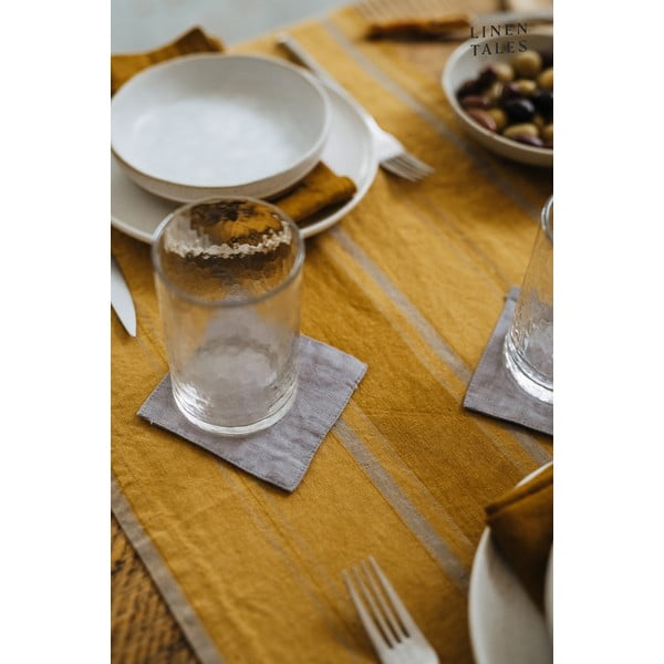 Len asztalterítő 140x140 cm Amber Bronze Stripes – Linen Tales-image-4