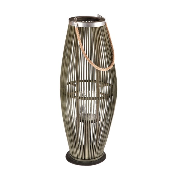Zöld üveg lámpa bambusz szerkezettel, magasság 71 cm - Dakls