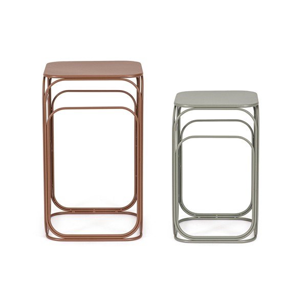 Szürke-terrakotta színű fém dohányzóasztal szett 2 db-os 36x36 cm Clarity – Bizzotto-image-3