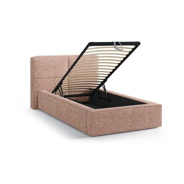 Rózsaszín kárpitozott ágyneműtartós egyszemélyes ágy ágyráccsal 90x200 cm Darren – Micadoni -image-1