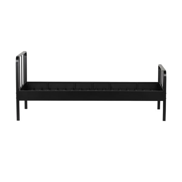 Fekete fém egyszemélyes ágy ágyráccsal 90x200 cm Mees – WOOOD-image-1