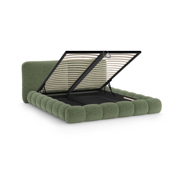 Zöld kárpitozott ágyneműtartós franciaágy ágyráccsal 200x200 cm Solange – Micadoni -image-2