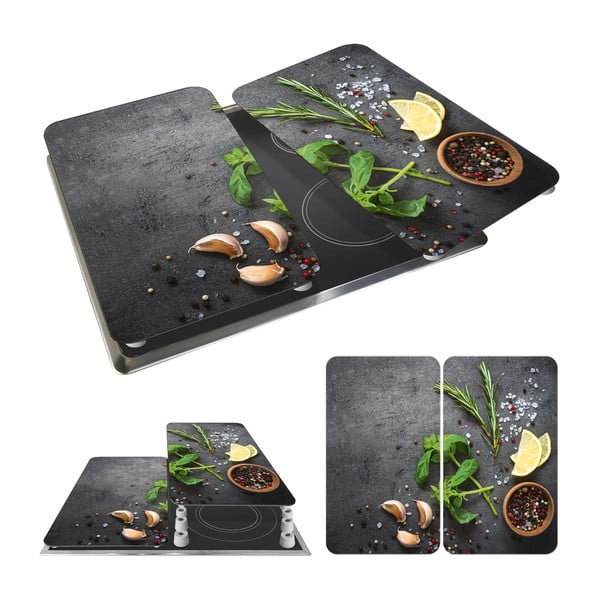 Szürke edzett üveg tűzhely fedőlap szett 2 db-os Universal Herbs – Wenko-image-3