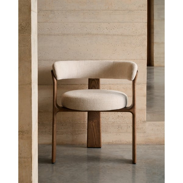 Barna-bézs kőrisfa karfás étkezőfotel Granite – Kave Home-image-1