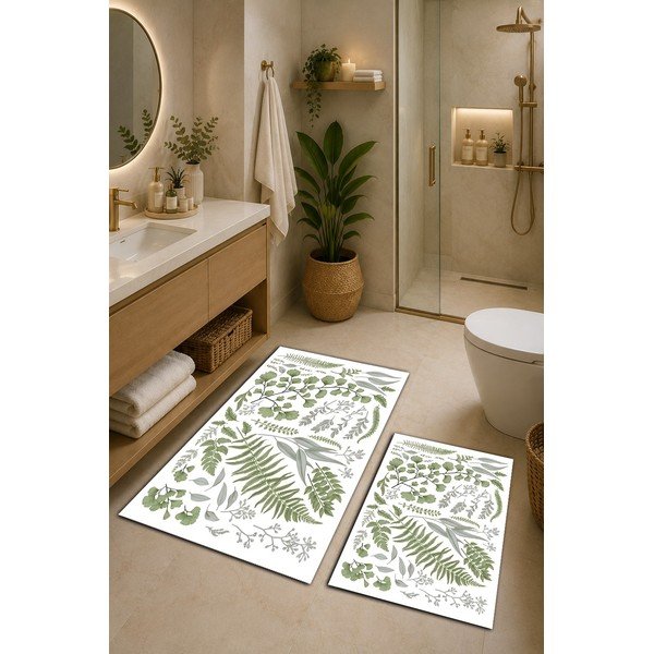 Zöld-bézs fürdőszobai kilépő szett 2 db-os 60x100 cm Floral – Mila Home-image-1
