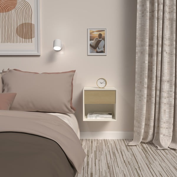 Fehér-natúr színű éjjeliszekrény tölgyfa dekorral Alba – Tenzo-image-1