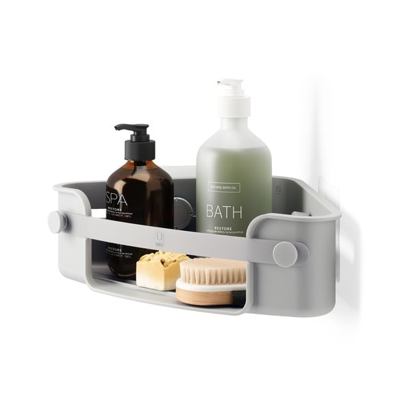 Szürke öntapadós újrahasznosított műanyag fürdőszobai sarokpolc Flex Adhesive – Umbra-image-3