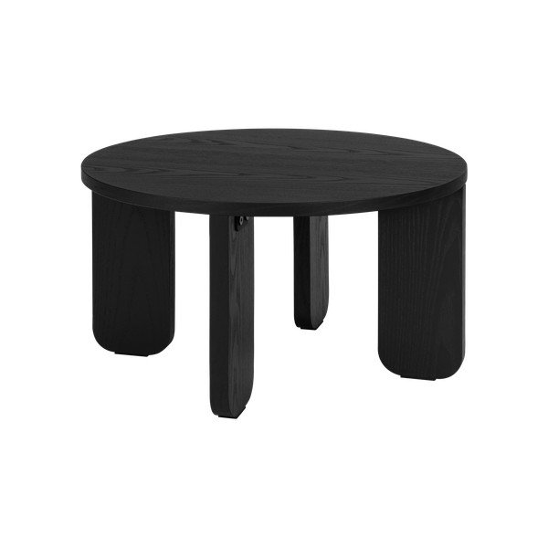 Fekete kerek dohányzóasztal tölgyfa dekoros asztallappal ø 55 cm Kuvu – noo.ma