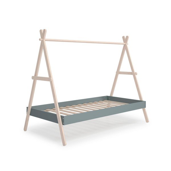 Natúr színű-szürkészöld borovi fenyő házikó alakú gyerekágy ágyráccsal 90x200 cm Trufa – Marckeric-image-3