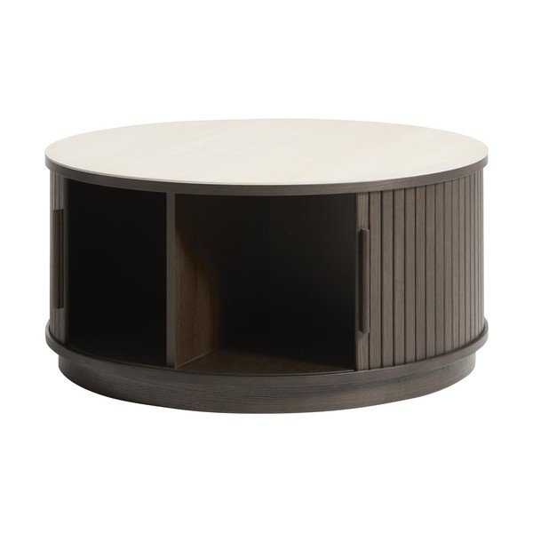 Sötét natúr színű kerek dohányzóasztal kerámia asztallappal ø 85 cm Enna – Unique Furniture-image-1