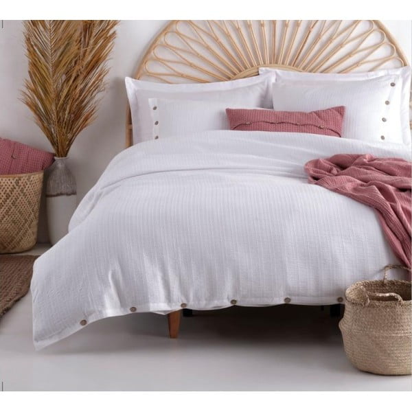 Fehér egyszemélyes renforcé pamut ágyneműhuzat 140x200 cm Como Striped – Mila Home Luxury