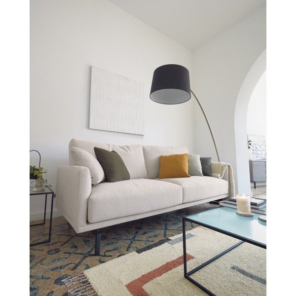 Fekete-aranyszínű állólámpa textil búrával (magasság 210 cm) Juhe – Kave Home-image-1