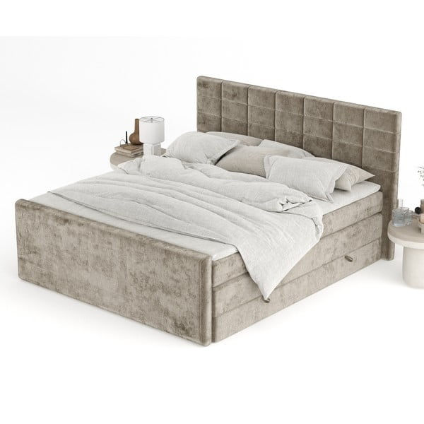 Világosbarna ágyneműtartós boxspring ágy 140x200 cm Ava – Maison de Rêve-image-4