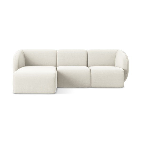 Bézs bársony sarokkanapé (bal oldali-heverő résszel) Lani – Makamii