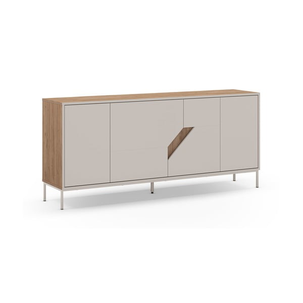 Krémszínű-natúr színű komód tölgyfa dekorral 180x80x40 cm Lilou – Marckeric-image-2