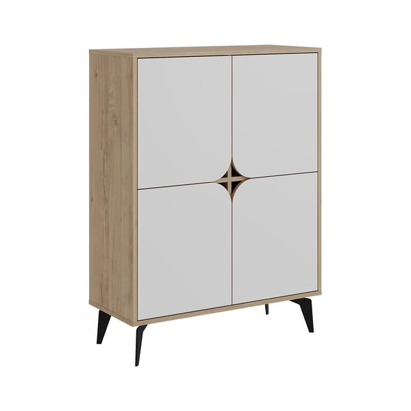 Fehér-natúr színű szekrény tölgyfa dekorral 90x120 cm Nola – Marckeric-image-2