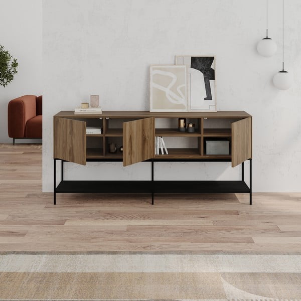 Fekete-natúr színű komód tölgyfa dekorral 180x80x40 cm Amira – Marckeric-image-2