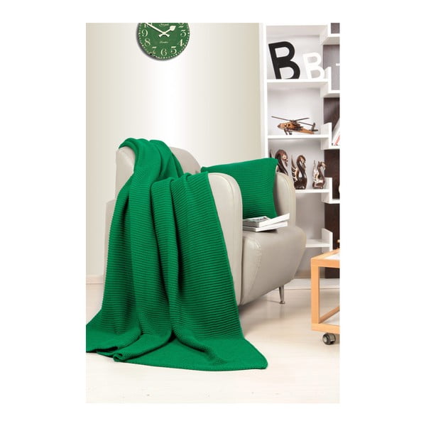 Tricot Blanket Set Hanzade zöld ágytakaró és párna szett - Kate Louise