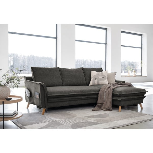 Sötétszürke kinyitható sarokkanapé (jobb oldali) Charming Charlie – Miuform-image-3