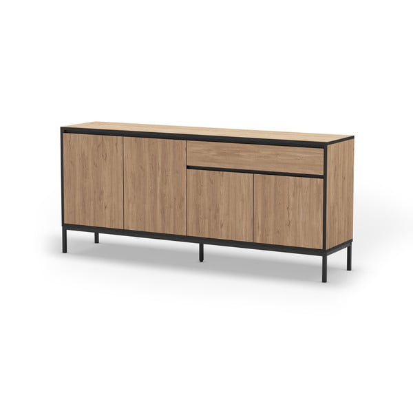 Natúr színű alacsony komód tölgyfa dekorral 180x80 cm Lorenza – Marckeric-image-2