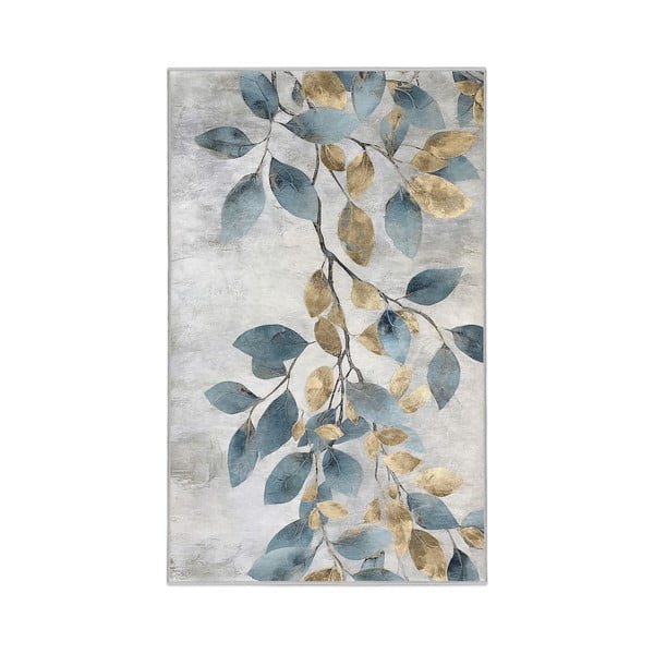 Világoskék-aranyszínű mosható szőnyeg 80x150 cm Golden Leaves – Mila Home