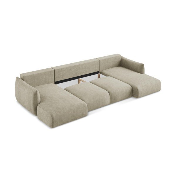 Bézs zsenília kinyitható  sarokkanapé (U alakú) Leila – Makamii-image-4
