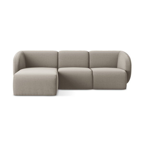 Világosbarna bársony sarokkanapé (bal oldali-heverő résszel) Lani – Makamii