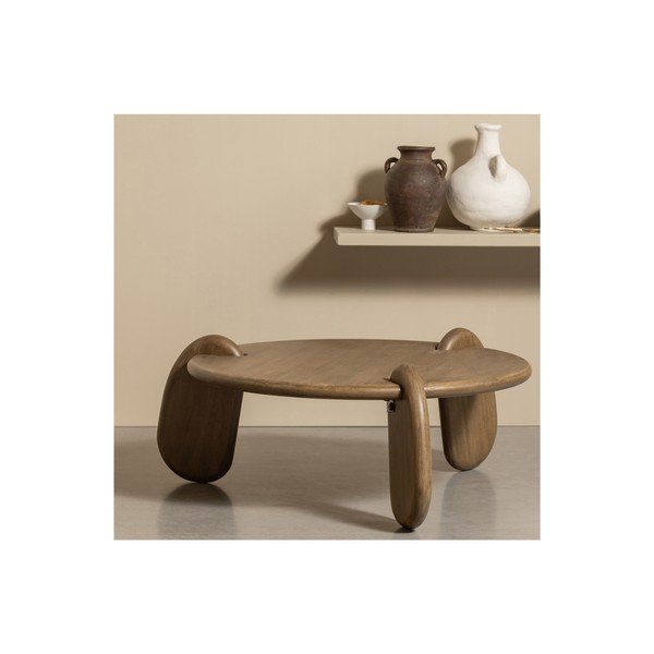 Barna kerek dohányzóasztal diófa dekoros asztallappal ø 100 cm Imbue – BePureHome-image-3