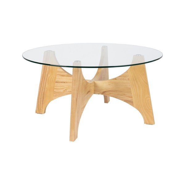 Natúr színű kerek dohányzóasztal üveg asztallappal ø 80 cm Kobe – Zuiver