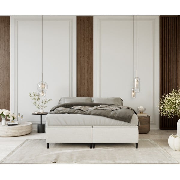 Krémszínű kárpitozott ágyneműtartós franciaágy 140x200 cm Tate – Maison de Rêve-image-3