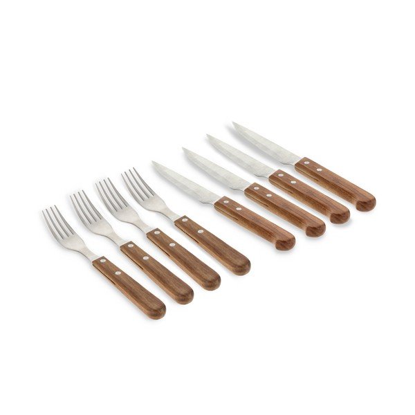 Ezüstszínű-natúr színű rozsdamentes acél steak evőeszköz készlet 8 db-os – Holm-image-2