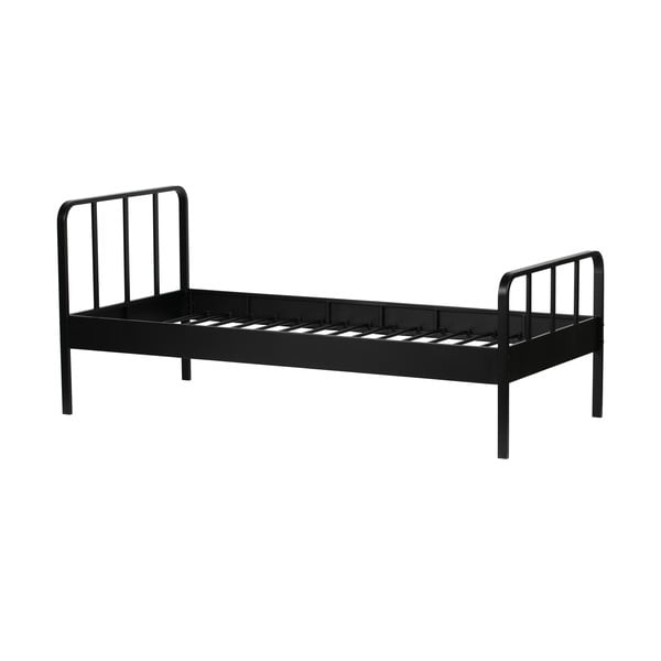 Fekete fém egyszemélyes ágy ágyráccsal 90x200 cm Mees – WOOOD
