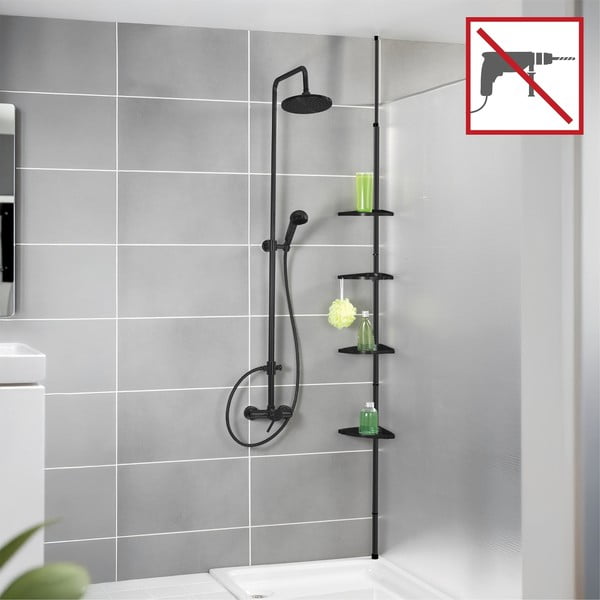 Fekete teleszkópos műanyag fürdőszobai sarokpolc Compact – Wenko-image-4