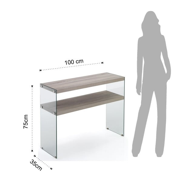 Natúr színű konzolasztal tölgyfa dekoros asztallappal 35x100 cm Nancy – Tomasucci-image-1