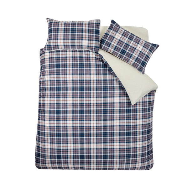 Kék-bézs kétszemélyes sherpa ágyneműhuzat 200x200 cm Cosy Sherpa Check – Catherine Lansfield