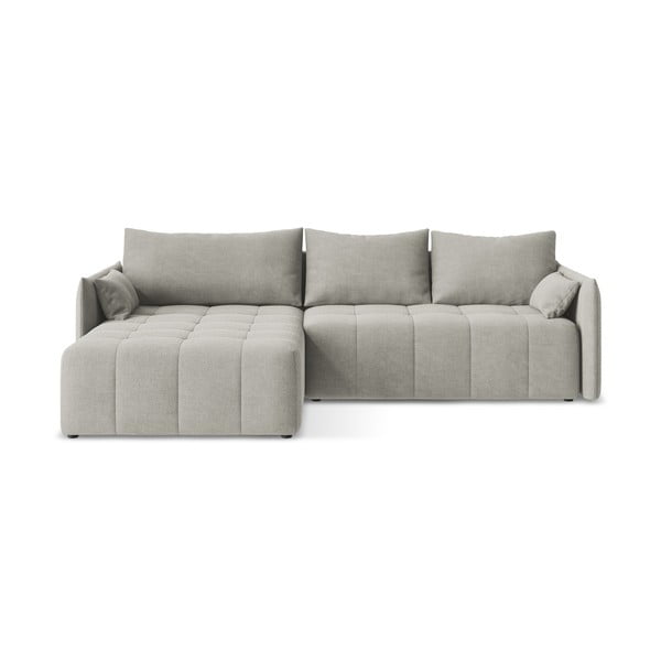 Világosszürke kinyitható-tárolóhelyes sarokkanapé (bal oldali-heverő résszel) Moku – Makamii