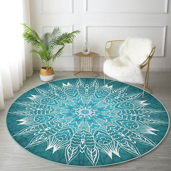Türkiz mosható-robotporszívóval tisztítható kerek szőnyeg ø 80 cm Comfort – Mila Home-image-4