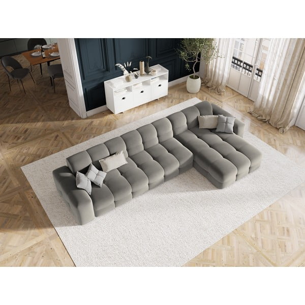 Szürke bársony sarokkanapé (jobb oldali) Kendal – Micadoni Home-image-1