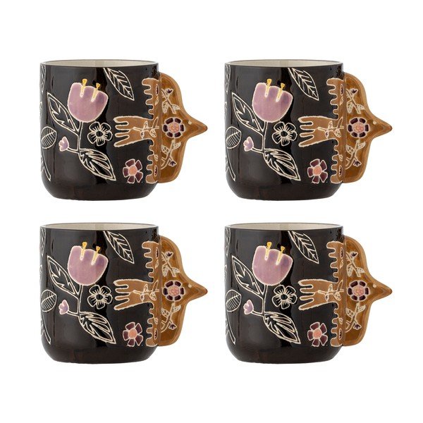 Sötétbarna kőedény csésze szett 4 db-os lattéhoz 325 ml Vivielle – Bloomingville