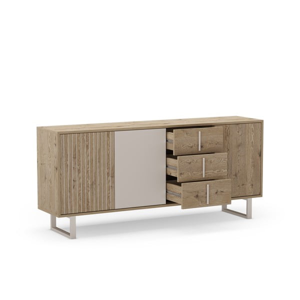 Szürke-natúr színű alacsony komód tölgyfa dekorral 180x80 cm Millay – Marckeric-image-4