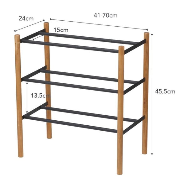 Fekete-natúr színű fém teleszkópos cipőtartó – YAMAZAKI-image-2