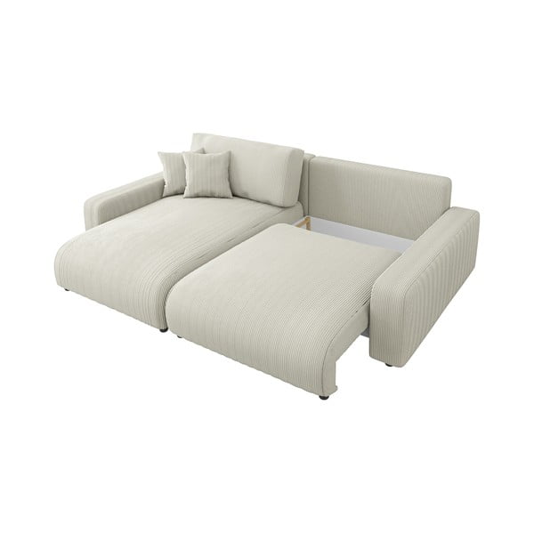 Krémszínű kordbársony kinyitható sarokkanapé (variálható) Sara – Ropez-image-3