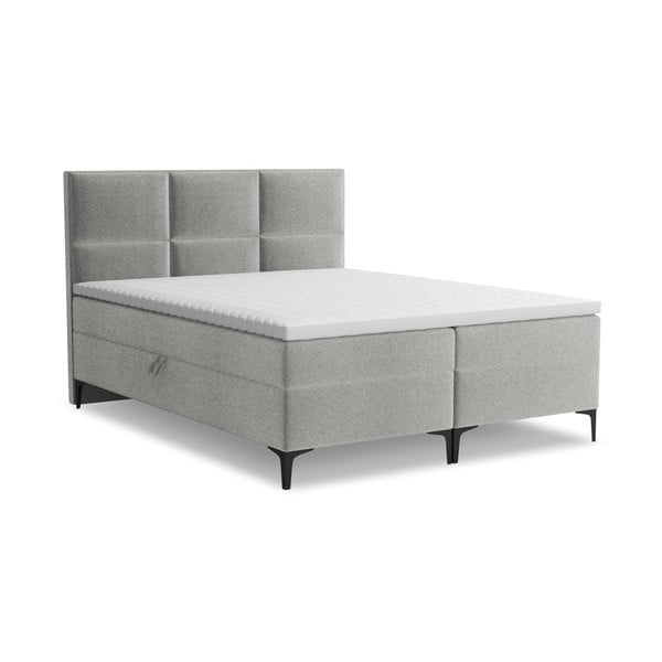 Világosszürke ágyneműtartós boxspring ágy 160x200 cm Pakalana – Makamii