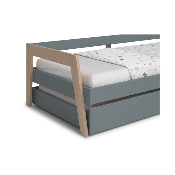 Zöld-szürkészöld borovi fenyő ágyneműtartós gyerekágy kihúzható pótággyal, ágyráccsal 90x200 cm Carrie – Marckeric-image-1