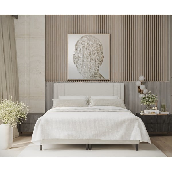 Bézs kárpitozott ágyneműtartós franciaágy 200x200 cm Musca – Maison de Rêve-image-3